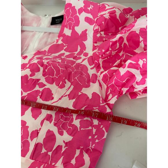 NWOT VICI Floral Mini Dress Pink Size Large‎ Cocktail Shower Puff Sleeve - Picture 7 of 10